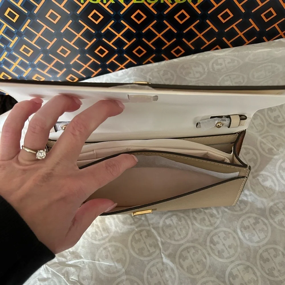 Tory Burch Emerson Colorblock Wallet on a Chain Crossbody Bag Brie Almond Flour